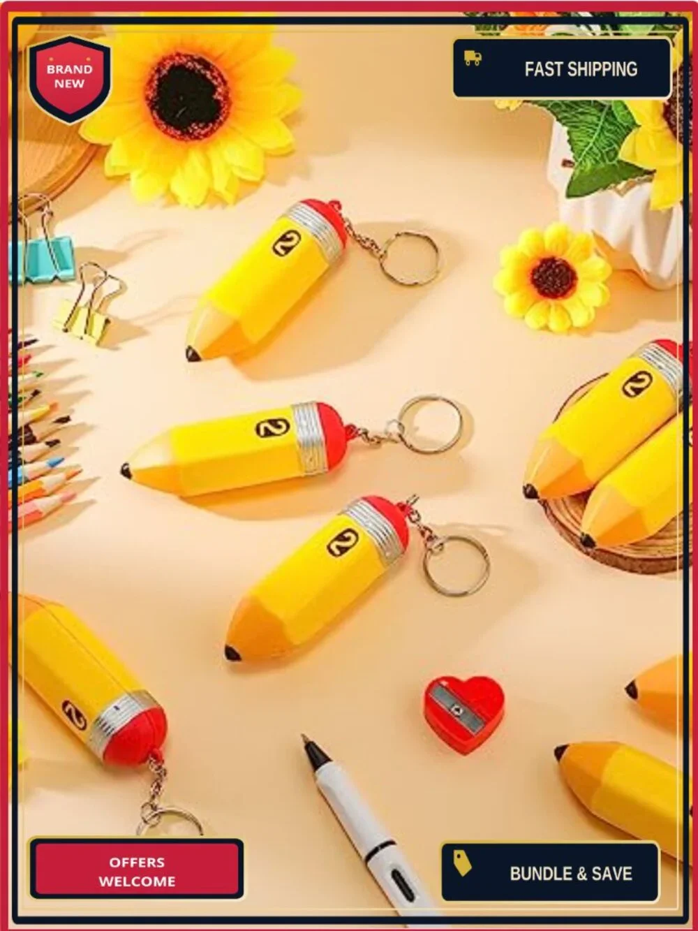 Pencil Keychains Foam Squeeze Charms 25 Pack Teacher Gifts